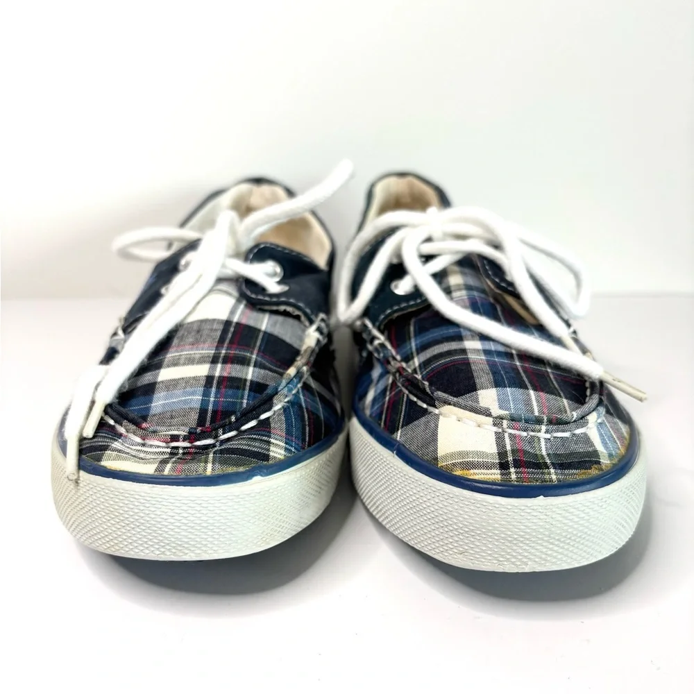 Polo by Ralph Lauren Plaid Canvas Boat Shoes in Navy, White